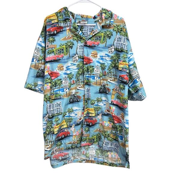 Aloha Republic Other - Aloha Republic Route 66 Memories Blue 2XL Short Sleeves Button Up